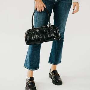 Arlys Black Vegan Leather Barrel Shoulder Bag